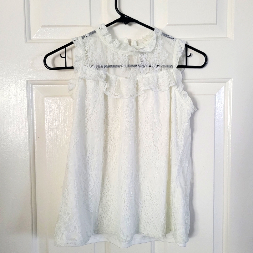 White Lace Mock Neck Sleeveless Blouse Girls Size 12